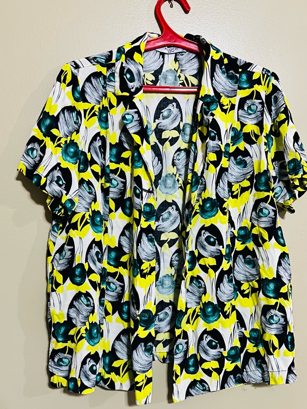 Vibrant Floral Button Front Top in Yellow, Teal & Black for  Women